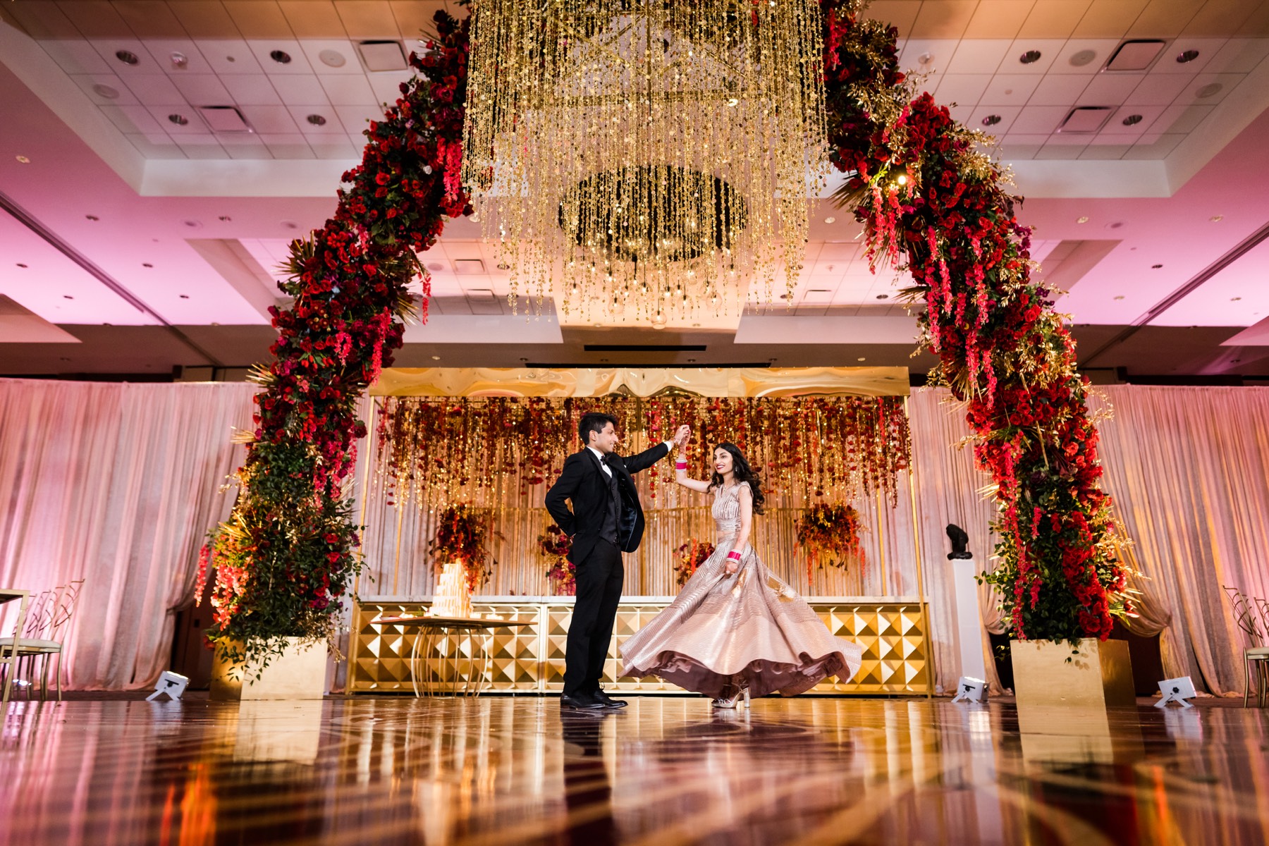 Couple twirling together in a joyful dance moment
